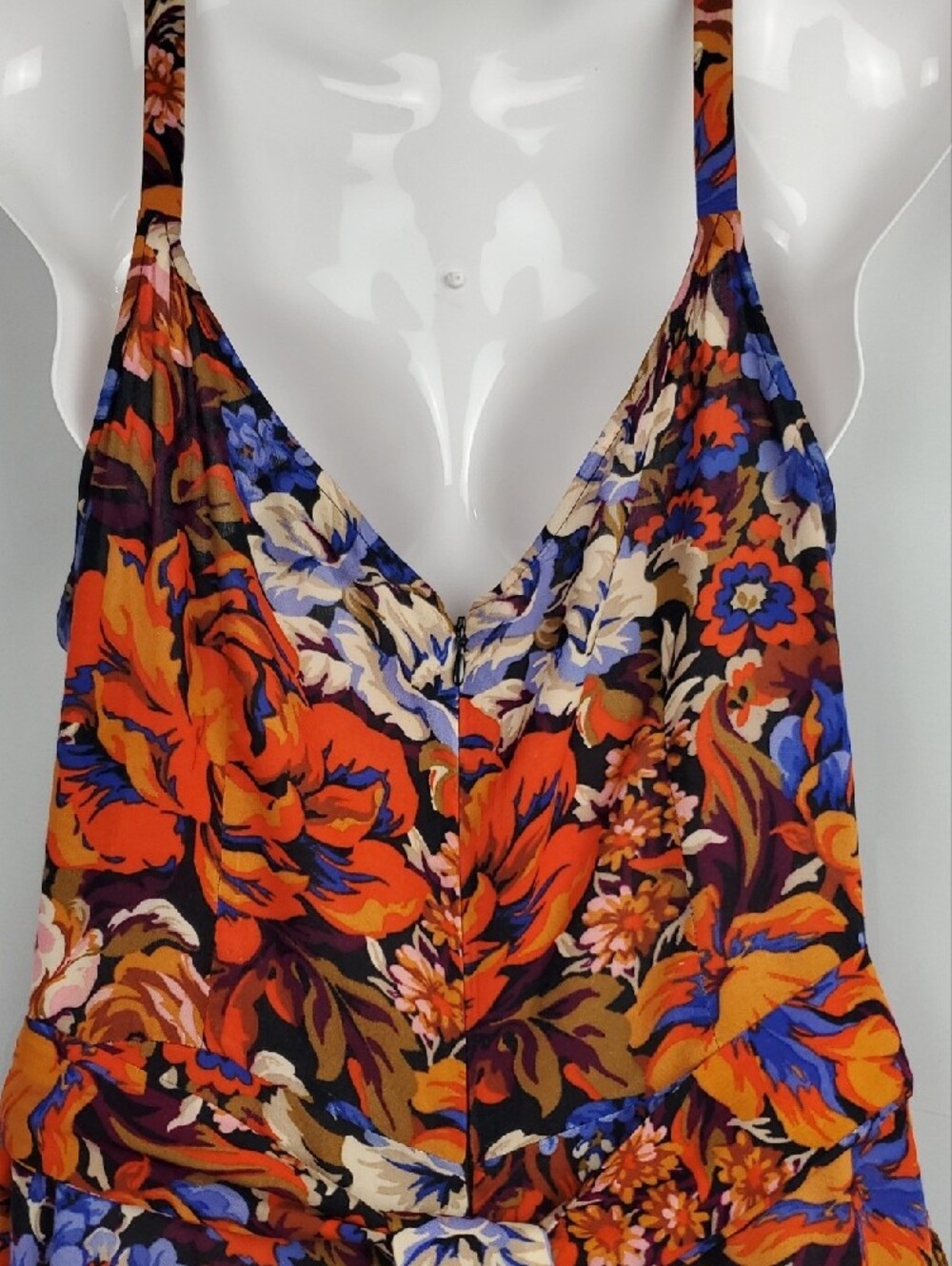 MSK Orange Floral Halter Wide-Leg Jumpsuit with Blue Accents - Picture 4 of 10